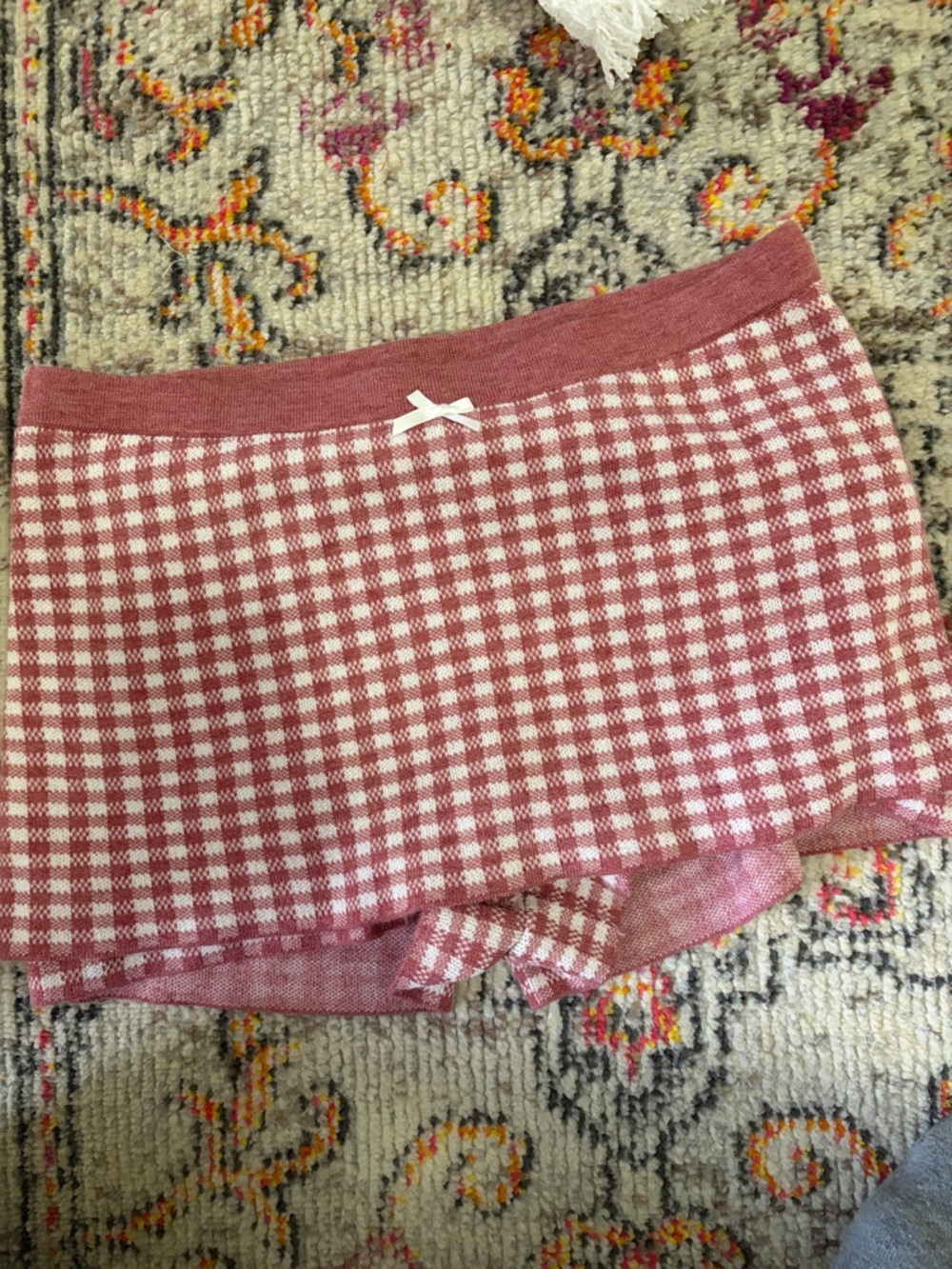 For Love & Lemons Rose Gingham Bike Shorts with White Bow